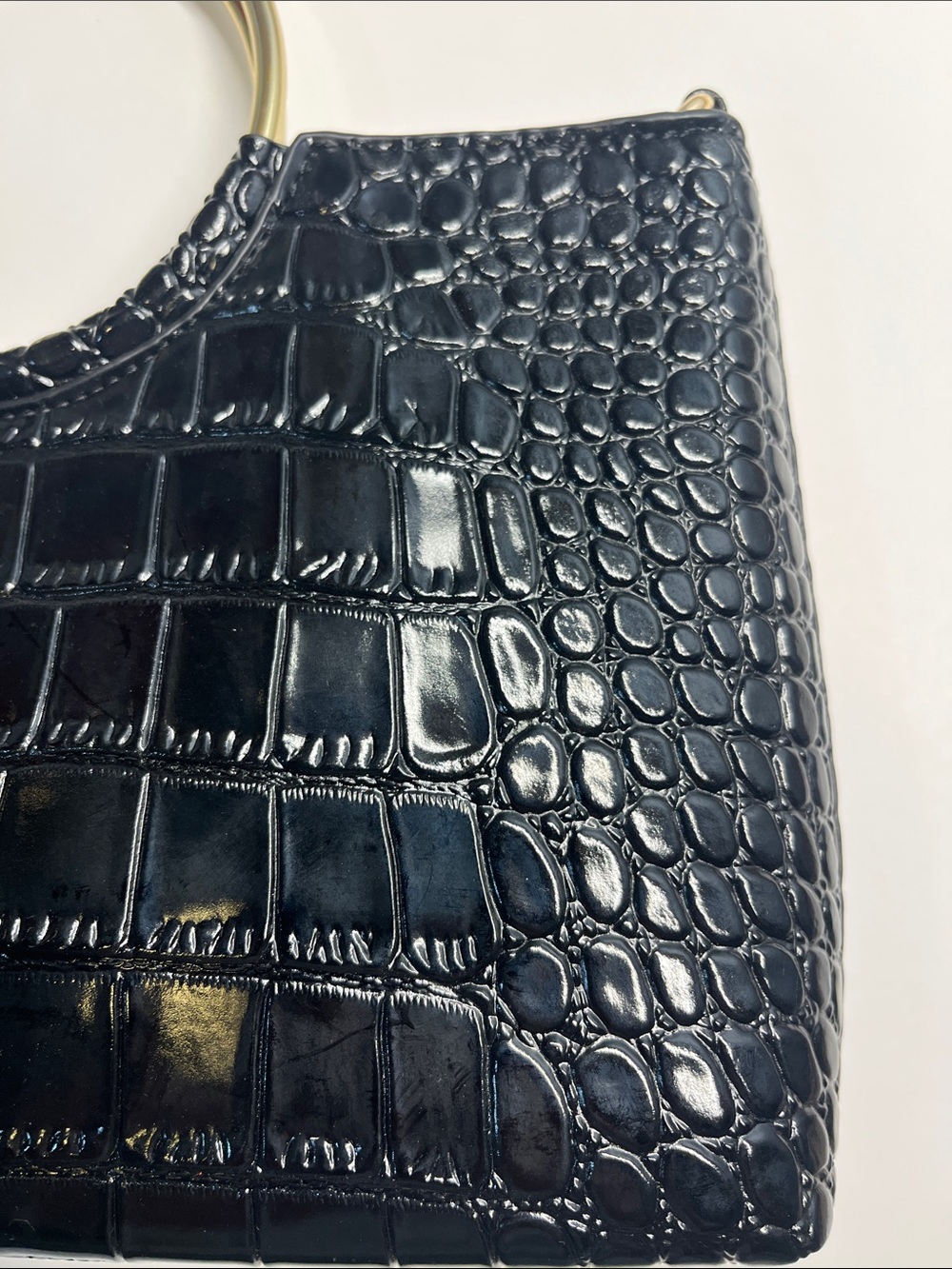 Imoshion Black Croc-Embossed Clutch with Gold Ring Handle - Picture 4 of 10